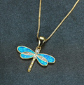 Simulated Opal Dragonfly Pendant Necklace
