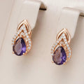 1+1 Offer: Elegant purple crystal drop earrings in gold