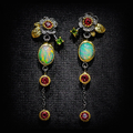 1+1 Offer: Boho Earrings with Opal and Red Zirconia