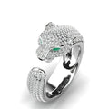 Adjustable Jaguar Ring and Rose Gold with Green Zirconia Eyes