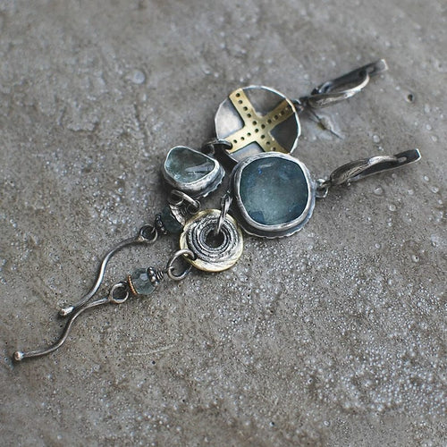1+1 Offer: Antique" earrings with blue stones and a cross