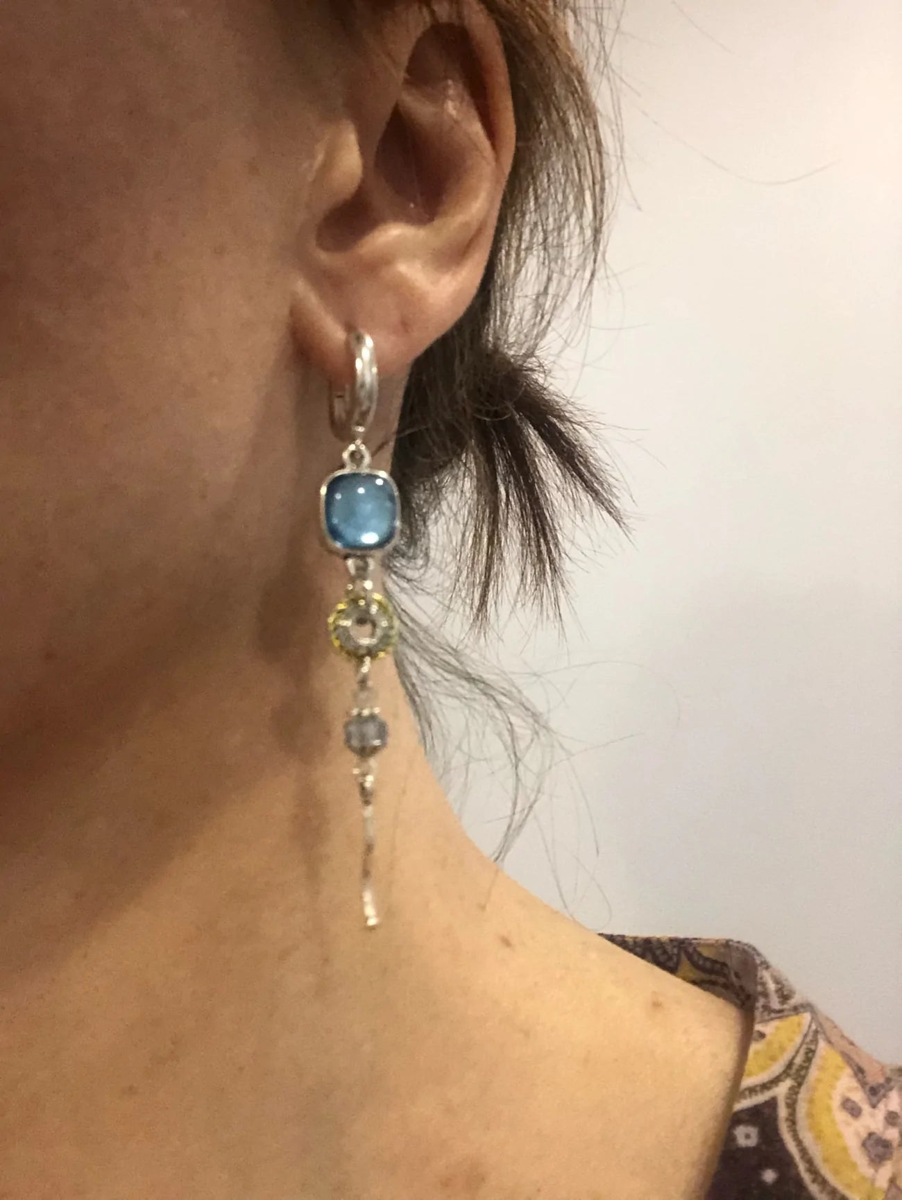 1+1 Offer: Antique" earrings with blue stones and a cross