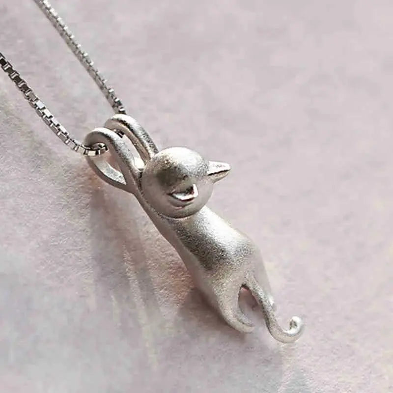 Silver Playful Kitty Necklace