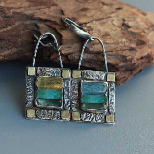 1+1 Offer: Antique" earrings with blue and green crystals