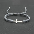 Handwoven Cross Bracelet With Silver Threads Charms